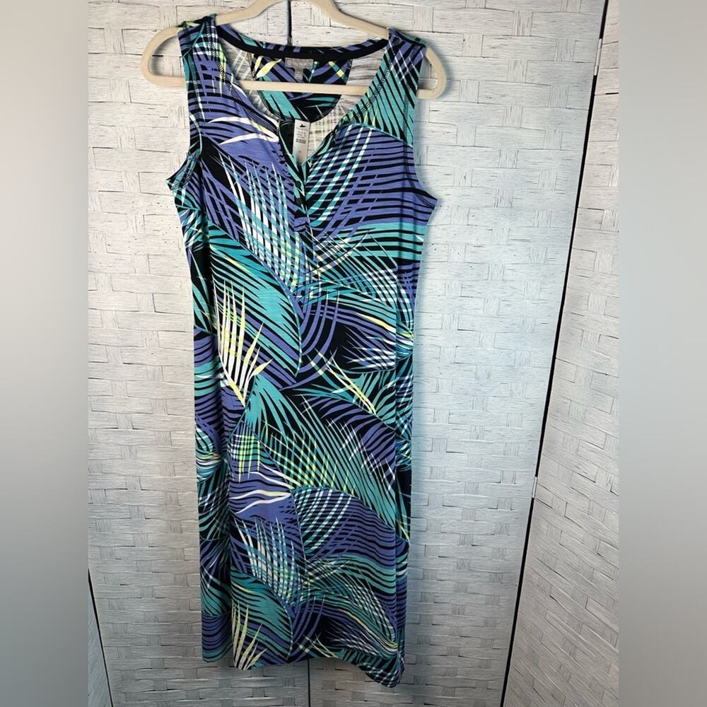 Talbots tropical sleeveless midi dress blue &‎ Green pockets costal grandma